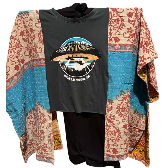 NWOT Vintage KiGi Couture KANTHA Upcycled Poncho BoHo Top T-Shirt (S-3XL) - Picture 1 of 1